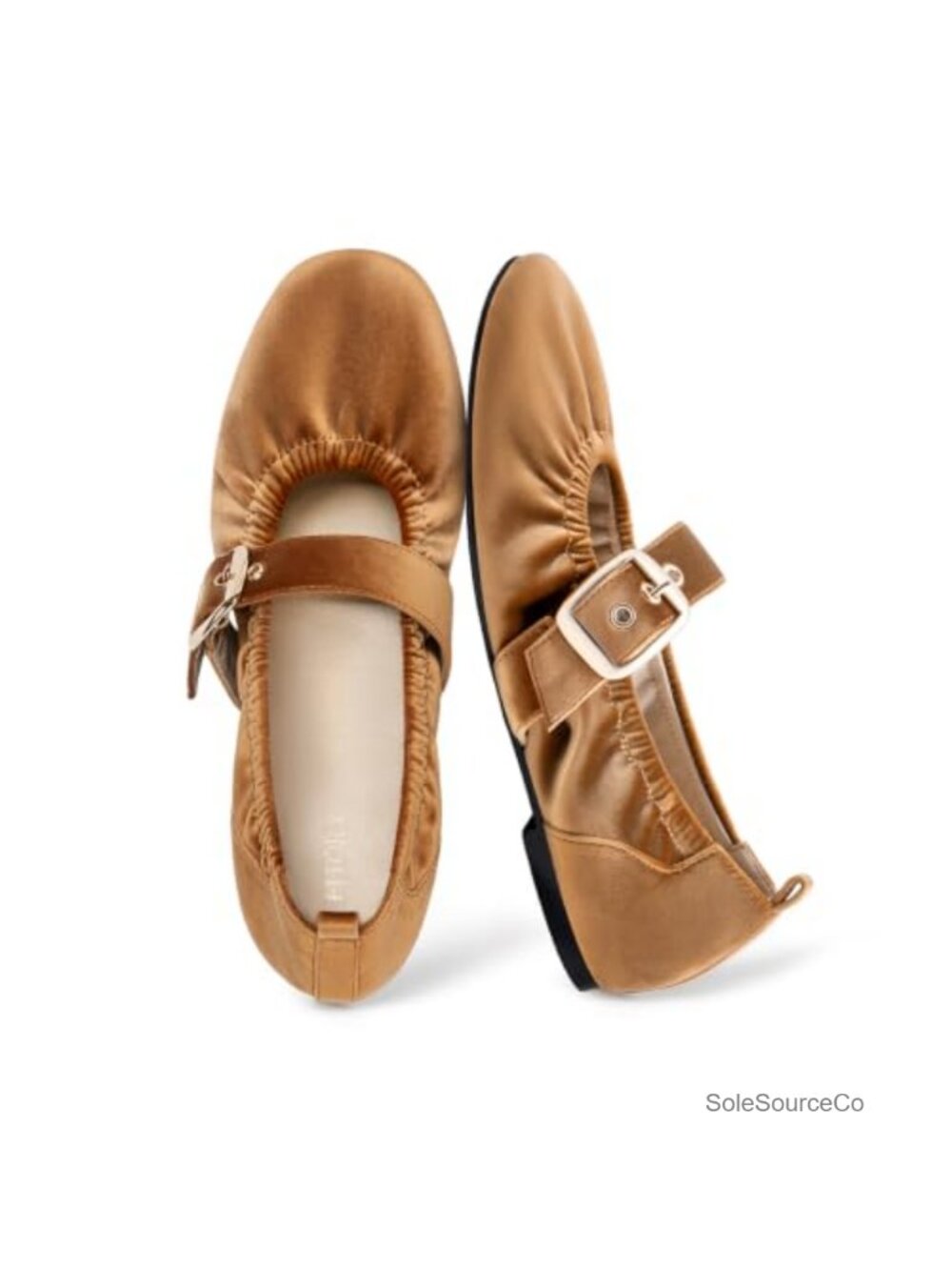 FITORY Mary Jane Ballet Flats Velvet & PU Adjustable Ruched Cushioned Foldable